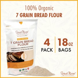 Organic Seven Grain Blend Bread Flour by Great River Milling, Stone Ground Multigrain Baking Flour, Whole Grain Flour for Bread, Certified Kosher, USDA, Non GMO, 18oz. (Pack of 1)