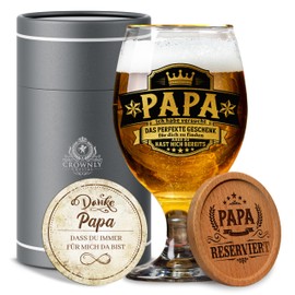 CROWNLY CRYSTAL® Geschenke für Papa Bierglas mit Gravur Personalisierte Geschenke Geburtstagsgeschenk für Papa Lustige Geschenke Vater Geschenk Vatertagsgeschenk für Papa Witzige Geschenke
