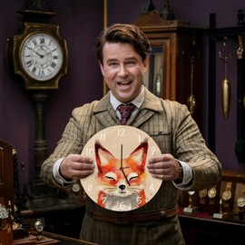 Fox in watercolour look, wall clock made of aluminium, beautiful clock for the children's room with cute fox, as decoration for the children's room of toddlers