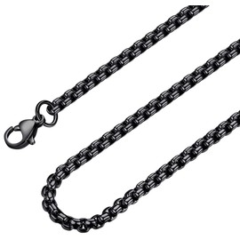 Bowisheet 4MM Matte Black Square Rolo Chain Stainless Steel Round Box Necklace Men Women Jewelry