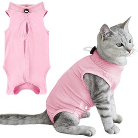 Cat Surgery Recovery Suit for Abdominal Wounds or Skin Diseases, Kitten Onesies After Surgery Wear Anti-Biting Licking, Breathable E-Collar & Cone Alternative for Cat(Pink, Large)