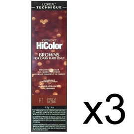 SALON BEAUTY L'OREAL HICOLOR PERMANENT CREME HAIR COLOR H1 COOLEST BRWN 3 PACK