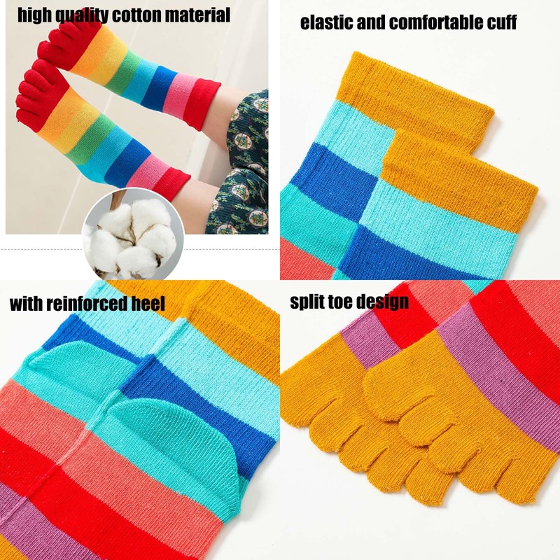 2 Pairs Cotton Five Finger Toe Socks Athletic Running Casual