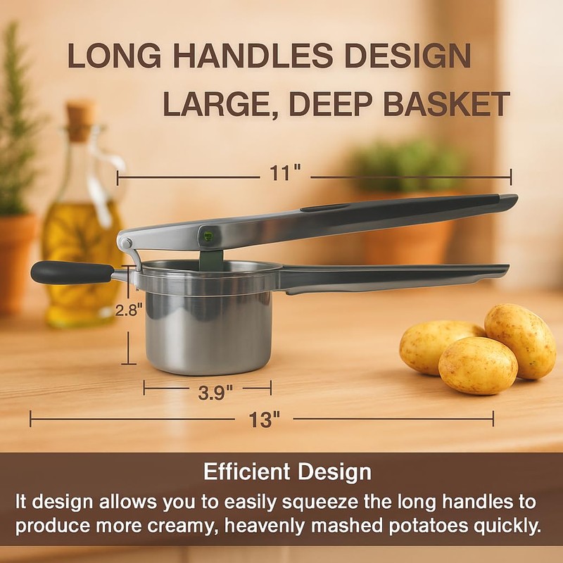 LunaCozy Large Potato Ricer, Heavy Duty Stainless Steel Potato Ricer