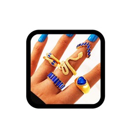 GRAEEN Blue Ring Set Gold Snake Crystal Heart Stackable Rings for Women