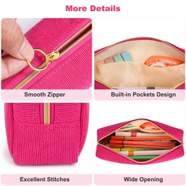 FINPAC Pencil Case Corduroy Fabric Pencil Case Large Capacity Pencil Case School Pencil Case Wide Opening Pencil Case Pencil Case for School Office, pink-red, Practical