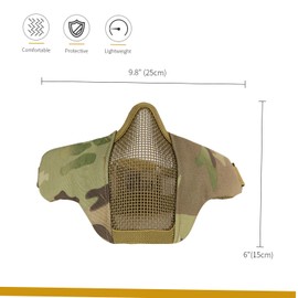 OneTigris 6" Tactical Foldable Half Face Mask Protective Mesh Mask for Airsoft Paintball CS with Adjustable and Elastic Belt Strap(Multicam), One Size