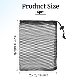 6 PCS Black Mesh Drawstring Bags, 7.87 X 11.81 Inch Portable Nylon Storage Bags, Black Mesh Bag Drawstring for Jewelry Beach Collecting Gifts Travel Sports Storage