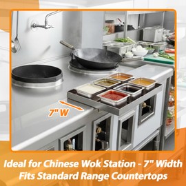 Sawysine Stainless Steel Sauce Pan Holder for Chinese Wok Range, Commercial Kitchen Countertop Organizer, Holds 6 Pans, 20" L x 12" W x 3" H
