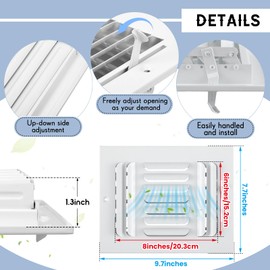 Datanly 6 Pcs Air Ceiling Vent Covers 3 Way Sidewall Wall Ceiling Register Air Conditioner Vent Cover Solid Steel HVAC Cover for Home, Bathroom, Office, Toilet (White,Interior Size 8 x 6 Inch)