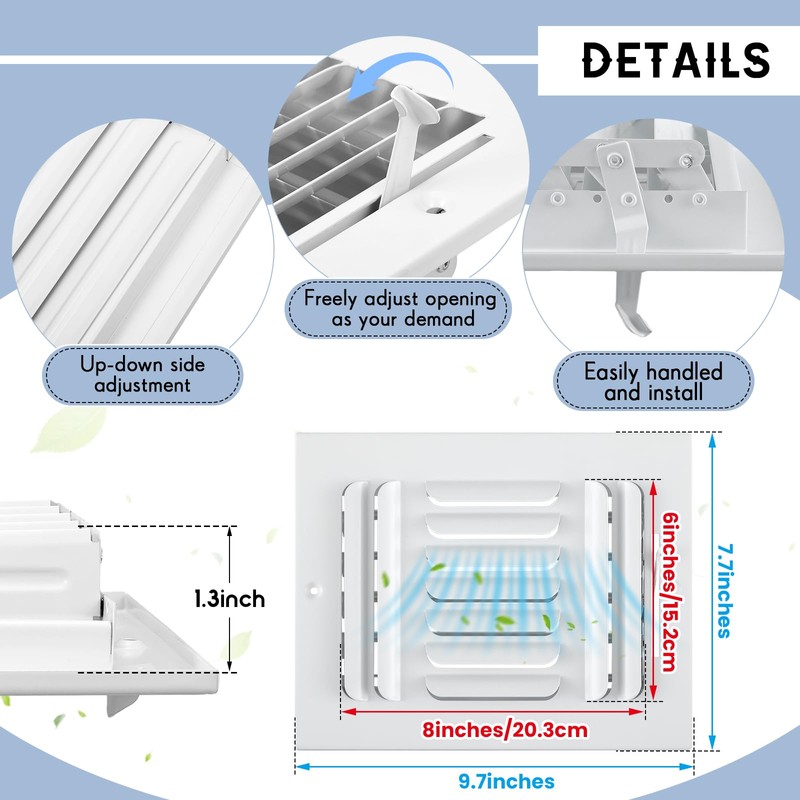 Datanly 6 Pcs Air Ceiling Vent Covers 3 Way Sidewall