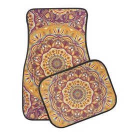 ZIATUBLES Boho Mandala Flower Print Car Floor Mats Front & Rear Liners Set 4 PCS Anti-Slip Car Carpet Universal Fit Auto Interior Decoration Floor Mats for SUVs Sedan Car