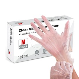 Disposable Clear Vinyl Gloves - Pack of 100, Latex-Free, Powder-Free, Multi-Purpose Gloves, Disposable Gloves, Extra Strong, Disposable Surgical Gloves, for Medical, Food Handling, Cleaning Gloves