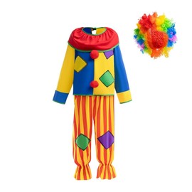 Lito Angels Circus Clown Costume Clothing Fancy Dress with Rainbow Wig for Children Boys and Girls Size 10-11 Years 146 (Tag Number 0L)