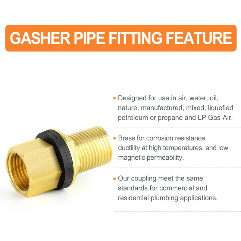 GASHER 2 pieces brass 1/2 inch female 1/2 inch male