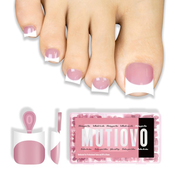 Short Toe Nail Tips White French Tip BERRY PINK Press