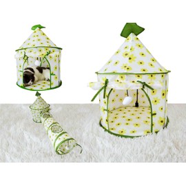 Floving Cat Tunnel Set, Pop Up Kitty Tube with Plush Ball, Collapsible Long Cat Tube for Indoor Use, Also Suitable for Puppies, Rabbits, Chinchillas (Green)