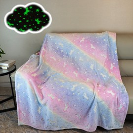 Glow in The Dark Throw Blanket,Unicorn Throw Blanket Soft Flannel Fleece Blanket,All Season Blanket Couch Sofa Nap Blanket for Kids Girls Boys Adults Gifts (Unicorn C, 130 x 150 cm)