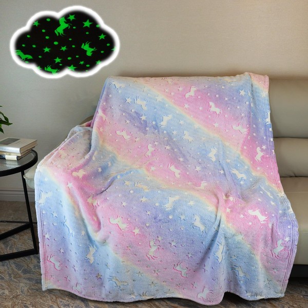 Glow in The Dark Throw Blanket,Unicorn Throw Blanket Soft Flannel