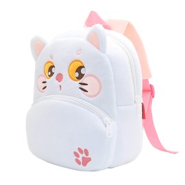 KISSOURBABY Cute Toddler Backpack,Cartoon Cute Animal Plush Backpack Toddler Mini School Bag for Kids Age 2-4 Years Old(White Cat)