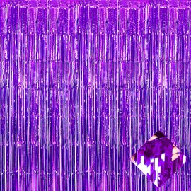4 Pack Purple Foil Fringe Curtain Backdrop, 3.2Ft x 9.8Ft Metallic Tinsel Foil Fringe Streamers Curtains for Party, Photo Booth Props, Birthday, Wedding, Christmas Party Decoration Supplies