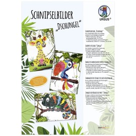 Ursus 21320099 Shred Jungle, Craft Set for Children from 3 Years, with 8 Motif Templates and Coloured Glossy Paper, for Making Pictures from Paper Shreds, Colourful
