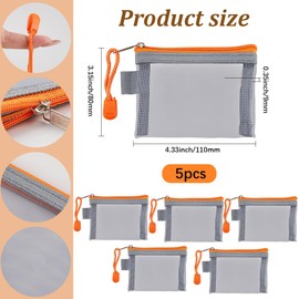 SOFPLATE 5Pcs 3 x 4.5 Inch Mesh Zipper Pouch Bags Mini Mesh Cosmetic Pouch Nylon Portable Makeup Toiletry Bag Organizer Key Card Holder for Purse Beauty Home Office Lipstick Brushes Coin Travel Women
