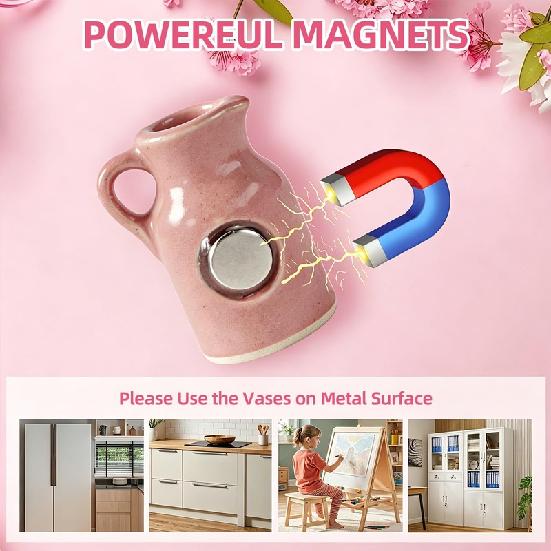10 Pack Cute Mini Ceramic Vase Fridge Magnets with Artificial