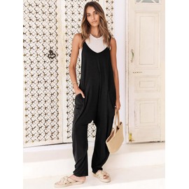 ANRABESS Women's Casual Loose Sleeveless Jumpsuits Spaghetti Strap Harem Long Pants Romper Overalls Summer Trendy Outfits Black XX-Large