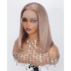 Ash Blonde Bob Wig Human Hair Glueless 13x4 Lace Front Wigs Human Hair Pre Plucked Silky Straight Ash Blonde Short Bob Wigs for Women 14 Inch 180% Density HD Lace Frontal Wear and Go Wig Free Part