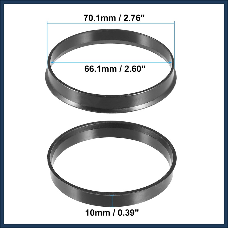 VekAuto 70.1mm to 66.1mm Universal Car Hub Centric Rings Black