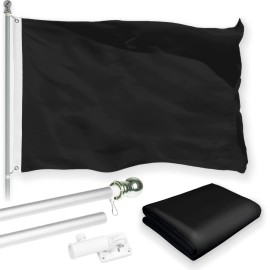 UD_G128 Combo Pack: 5 Ft Tangle Free Aluminum Spinning Flagpole (Silver) & Solid Black Color Flag 2x3 Ft, LiteWeave Pro Series P