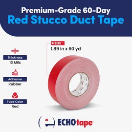 ECHOtape CL-W6089 | 60-Day Red Stucco Duct Tape | Protects and Masks Windows, Profiles, and Door Frames During Stucco Applications | No Residue | Outdoor Masking Tape | Quick Stick | 1.89 in x 60 yd