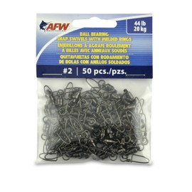 American Fishing Wire Black Ball Bearing Snap Swivels (50 Piece), Size 2, 44 Pound Test