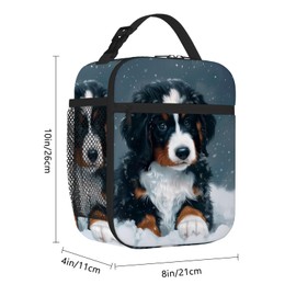 Kamoxi Dog Lunch Box Cute Snowy Mountain Dog Puppy Insulated Lunch Bag for Women Men Teens Kids, Reusable Thermal Cooler Tote Bag with Shoulder Strap for Work, School, Travel, Picnic, Hiking