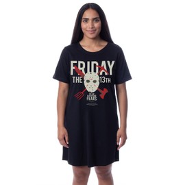 INTIMO Friday The 13th Womens' Jason Mask Nightgown Sleep Pajama Dress (Small) Black