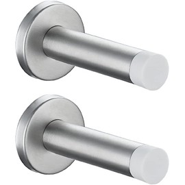 2 Pack Brushed Stainless Steel Wall Mounted Door Stopper, 304 Stainless Steel Sound Dampening Door Stop Bumper, 