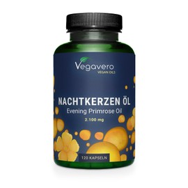 Evening Primrose Oil Capsules High Dose | No Gelatin or Additives | 2100 mg Daily Dose | 11% GLA (Omega 6) | Laboratory Tested | Pack of 120 | German Production Vegavero®
