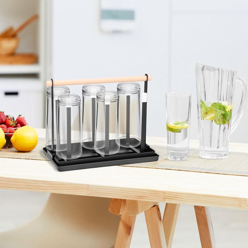 BBWELL 6 Bottle Holder, Sturdy Bottle Drip Stand with Wooden