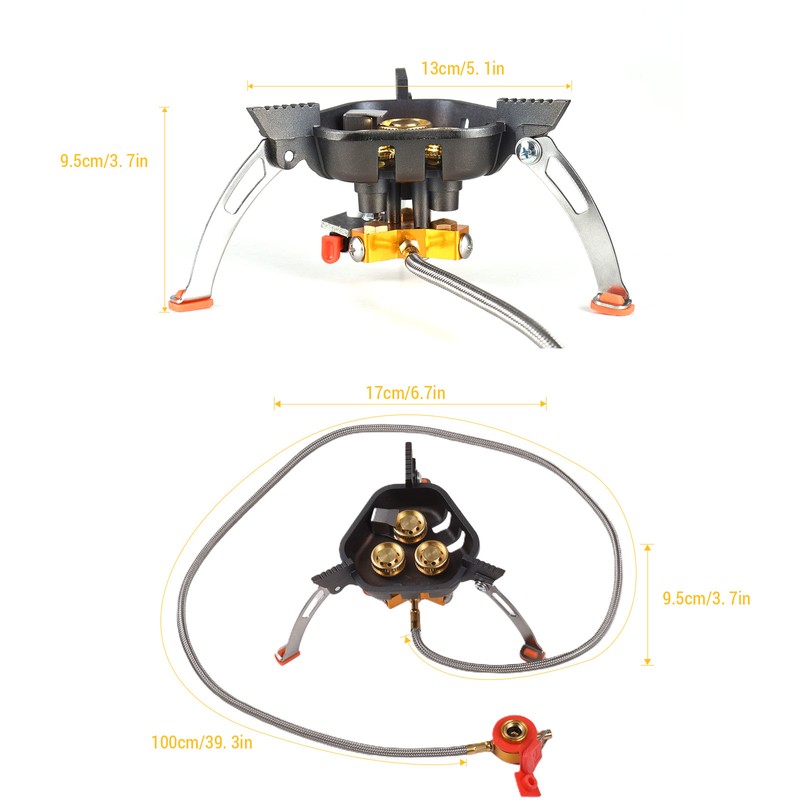 3-Core Burner Camping Stove 6800W Hiking Gas Stove Propane Butane