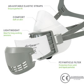 AirGearPro D-200 Respirator Mask with P2 Filter - Dust Mask Against Fine Dust, Particles and Vapours - Half Mask Ideal for Painting, Work, Grinding, Refurbishment, DIY Projects