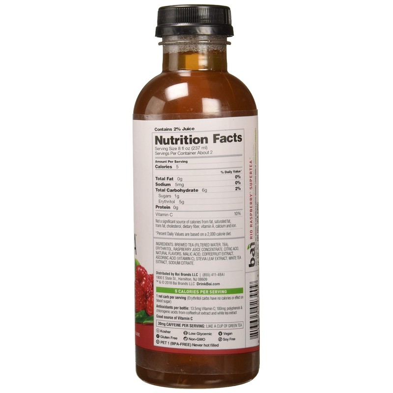 BAI Antioxidant Infusion, Rio Raspberry Tea Liquid Prepared Iced Tea,