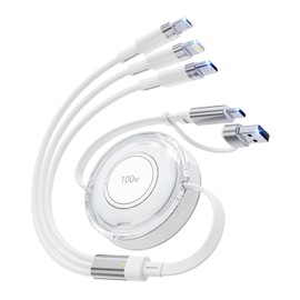 100W 5-in-1 Multi Charging Cable, 4FT Retractable USB C/A Cable, 5A Fast Charger Cord for Multiple Devices with Type C/Lightning/Micro Ports for iPhones, iPads, MacBook, Tablets, Galaxy, Note & More