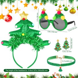 HOWAF Christmas Tree Costume, Christmas Headband, Christmas Headband, Christmas Glasses, Christmas Earrings, Christmas Tree Necklace for Christmas Costume Women, Green