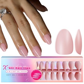 Pink Gel X Nail Tips Short Almond Gel X Tips Pre-colored Gel X Nails Short Oval Press on Nails Pre Applied Tip Primer Soft Gel Nail Tips Natrual Acrylic Fake Nails Extensions for DIY Nail,300Pcs