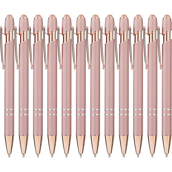 LINFANC 12 Pack Rose Gold Ballpoint Pen with Stylus Tip,