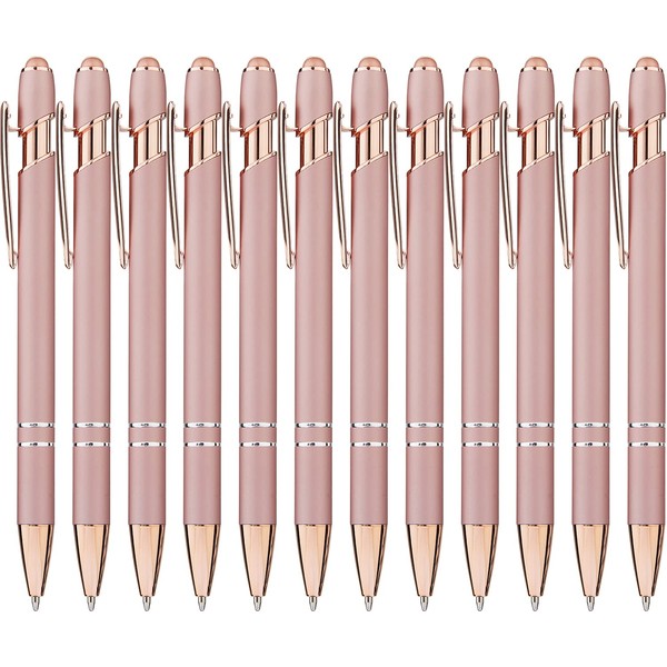 LINFANC 12 Pack Rose Gold Ballpoint Pen with Stylus Tip,