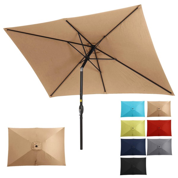 FansaFurn Patio Umbrella, 6.5' x 10' Rectangular Aluminum Pole Outdoor