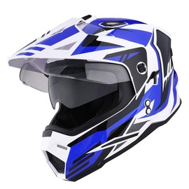 1Storm Dual Sport Motorcycle Motocross Off Road Full Face Helmet Dual Visor Storm Force Blue, Size L