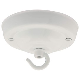 ElekTek 108mm Diameter Ceiling Rose with Hook Metallic Finishes Powder Coated Colours for Pendant Light Fittings and Chandeliers Brilliant White